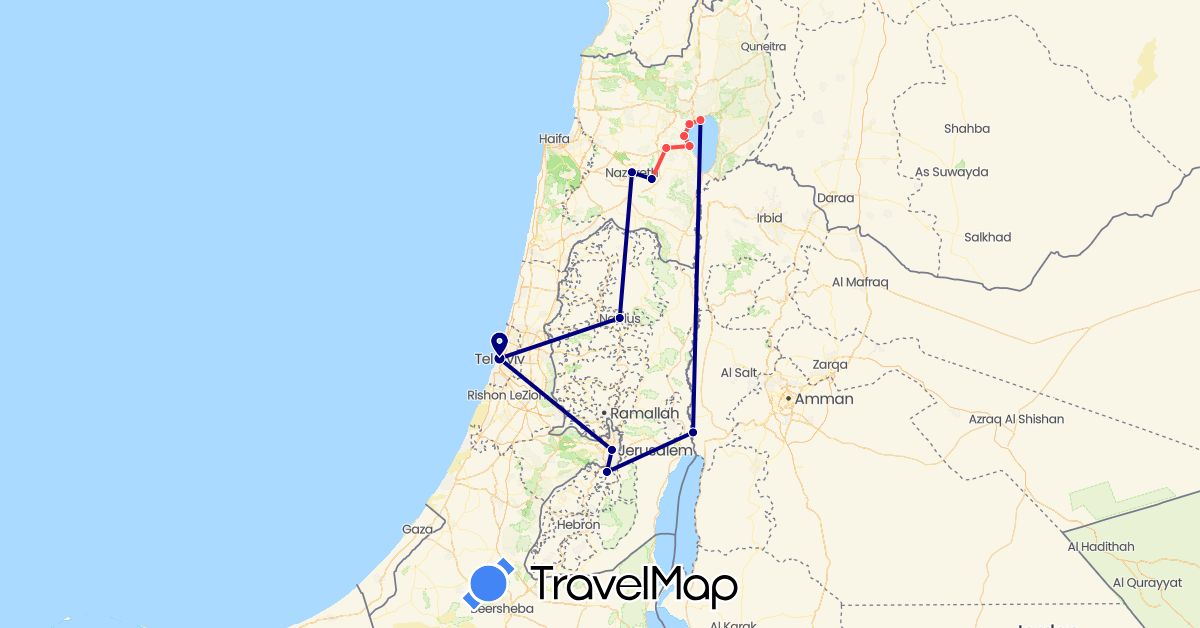 TravelMap itinerary: driving, hiking in Israel, Palestinian Territories (Asia)
